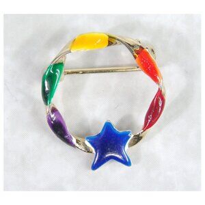 Vtg 1980s Enamel RAINBOW Pin Brooch Patriotic Star